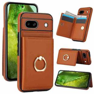 For Google Pixel 8a RFID Anti-theft Card Ring Holder Phone Case(Brown)