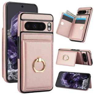 For Google Pixel 8 Pro RFID Anti-theft Card Ring Holder Phone Case(Rose Gold)