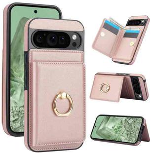 For Google Pixel 9 Pro XL RFID Anti-theft Card Ring Holder Phone Case(Rose Gold)