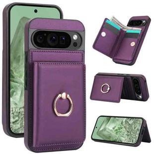 For Google Pixel 9 Pro XL RFID Anti-theft Card Ring Holder Phone Case(Dark Purple)