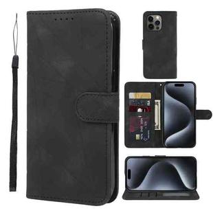 For iPhone 15 Pro Skin Feel Geometric Lines Leather Phone Case(Black)