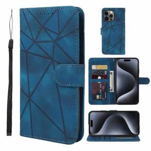 For iPhone 15 Pro Skin Feel Geometric Lines Leather Phone Case(Blue)