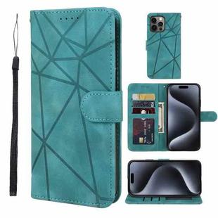 For iPhone 15 Pro Skin Feel Geometric Lines Leather Phone Case(Green)