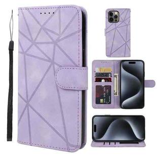 For iPhone 15 Pro Skin Feel Geometric Lines Leather Phone Case(Purple)