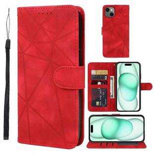 For iPhone 15 Plus Skin Feel Geometric Lines Leather Phone Case(Red)