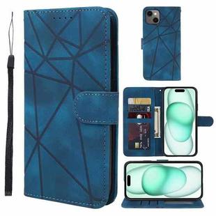 For iPhone 15 Plus Skin Feel Geometric Lines Leather Phone Case(Blue)
