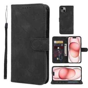 For iPhone 15 Skin Feel Geometric Lines Leather Phone Case(Black)