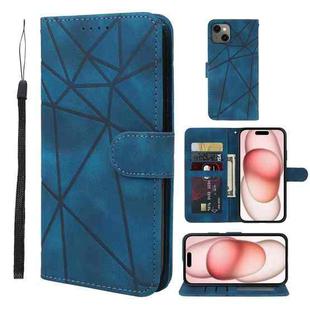 For iPhone 15 Skin Feel Geometric Lines Leather Phone Case(Blue)