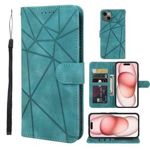 For iPhone 15 Skin Feel Geometric Lines Leather Phone Case(Green)