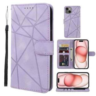 For iPhone 15 Skin Feel Geometric Lines Leather Phone Case(Purple)