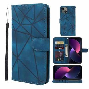 For iPhone 14 Plus Skin Feel Geometric Lines Leather Phone Case(Blue)