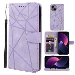 For iPhone 14 Plus Skin Feel Geometric Lines Leather Phone Case(Purple)
