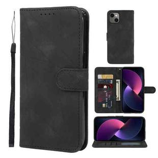 For iPhone 14 Skin Feel Geometric Lines Leather Phone Case(Black)