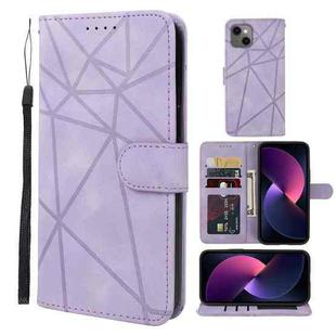 For iPhone 14 Skin Feel Geometric Lines Leather Phone Case(Purple)