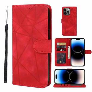 For iPhone 14 Pro Skin Feel Geometric Lines Leather Phone Case(Red)