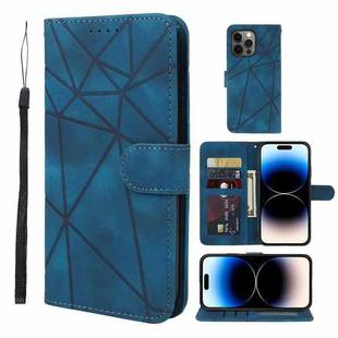 For iPhone 14 Pro Skin Feel Geometric Lines Leather Phone Case(Blue)