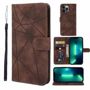 For iPhone 13 Pro Skin Feel Geometric Lines Leather Phone Case(Brown)