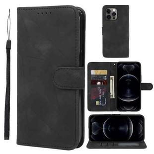 For iPhone 12 / 12 Pro Skin Feel Geometric Lines Leather Phone Case(Black)