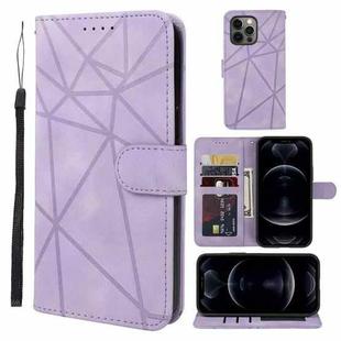 For iPhone 12 / 12 Pro Skin Feel Geometric Lines Leather Phone Case(Purple)