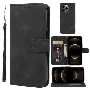 For iPhone 12 Pro Max Skin Feel Geometric Lines Leather Phone Case(Black)