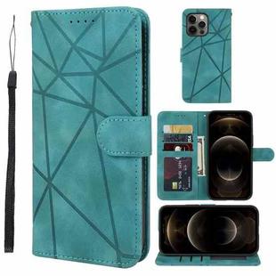 For iPhone 12 Pro Max Skin Feel Geometric Lines Leather Phone Case(Green)