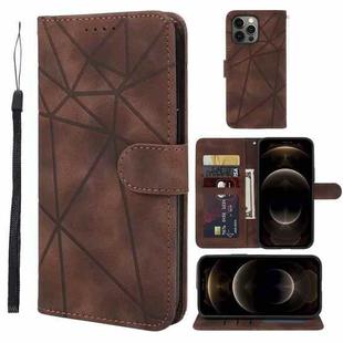 For iPhone 12 Pro Max Skin Feel Geometric Lines Leather Phone Case(Brown)