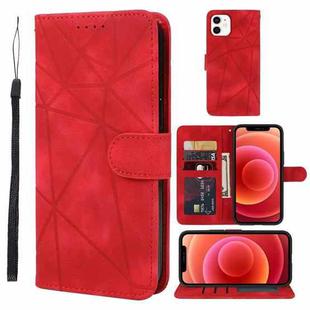 For iPhone 12 mini Skin Feel Geometric Lines Leather Phone Case(Red)