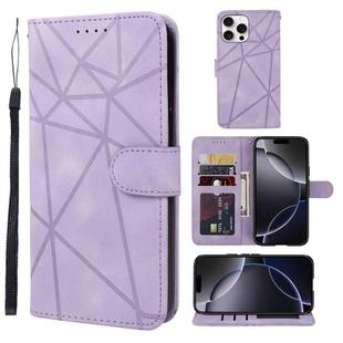 For iPhone 16 Pro Max Skin Feel Geometric Lines Leather Phone Case(Purple)