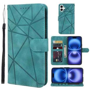 For iPhone 16 Skin Feel Geometric Lines Leather Phone Case(Green)