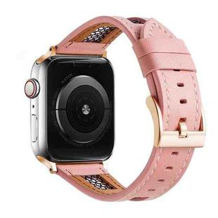 For Apple Watch SE 2023 44mm Mesh Calfskin Genuine Leather Watch Band(Pink)
