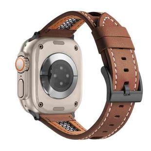 For Apple Watch Ultra 49mm Mesh Calfskin Genuine Leather Watch Band(Dark Brown)