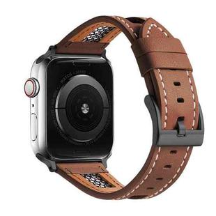 For Apple Watch Series 8 45mm Mesh Calfskin Genuine Leather Watch Band(Dark Brown)