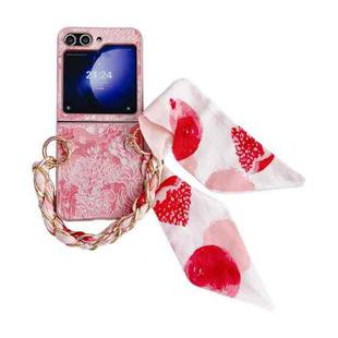 For Samsung Galaxy Z Flip5 Embroidery Style DIY Full Coverage Phone Case with Scarf / Bracelet(Pink)