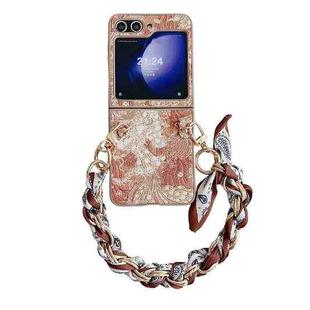 For Samsung Galaxy Z Flip5 Embroidery Style DIY Full Coverage Phone Case with Scarf / Bracelet(Orange)