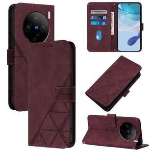 For vivo X100s Crossbody 3D Embossed Flip Leather Phone Case(Wine Red)