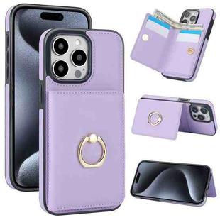 For iPhone 15 Pro Max RFID Anti-theft Card Ring Holder Phone Case(Purple)
