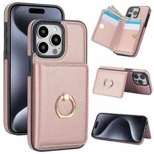 For iPhone 15 Pro RFID Anti-theft Card Ring Holder Phone Case(Rose Gold)