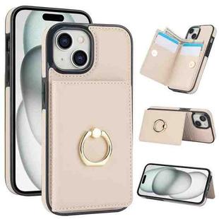 For iPhone 15 Plus RFID Anti-theft Card Ring Holder Phone Case(White)