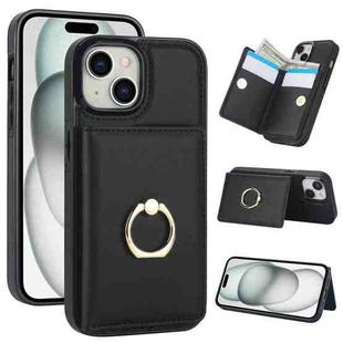 For iPhone 15 Plus RFID Anti-theft Card Ring Holder Phone Case(Black)