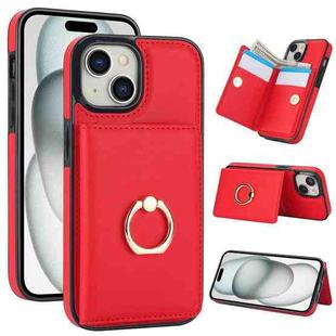 For iPhone 15 Plus RFID Anti-theft Card Ring Holder Phone Case(Red)