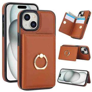 For iPhone 15 Plus RFID Anti-theft Card Ring Holder Phone Case(Brown)
