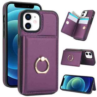 For iPhone 14 Plus RFID Anti-theft Card Ring Holder Phone Case(Dark Purple)