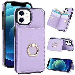 For iPhone 14 Plus RFID Anti-theft Card Ring Holder Phone Case(Purple)