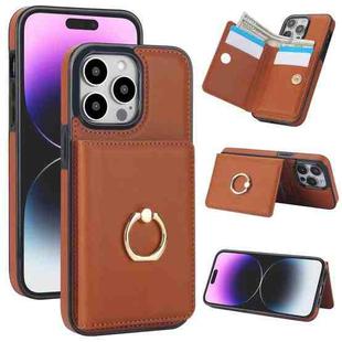 For iPhone 14 Pro RFID Anti-theft Card Ring Holder Phone Case(Brown)