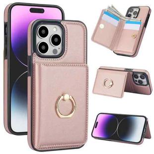 For iPhone 14 Pro Max RFID Anti-theft Card Ring Holder Phone Case(Rose Gold)