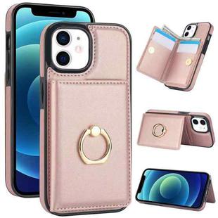 For iPhone 12/12 Pro RFID Anti-theft Card Ring Holder Phone Case(Rose Gold)