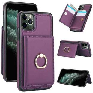 For iPhone 11 Pro Max RFID Anti-theft Card Ring Holder Phone Case(Dark Purple)