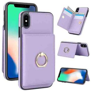 For iPhone XR RFID Anti-theft Card Ring Holder Phone Case(Purple)