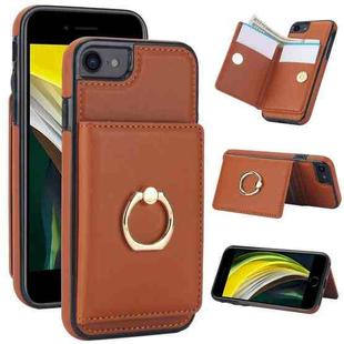 For iPhone 8 Plus / 7 Plus RFID Anti-theft Card Ring Holder Phone Case(Brown)