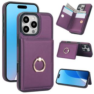 For iPhone 16 Pro Max RFID Anti-theft Card Ring Holder Phone Case(Dark Purple)